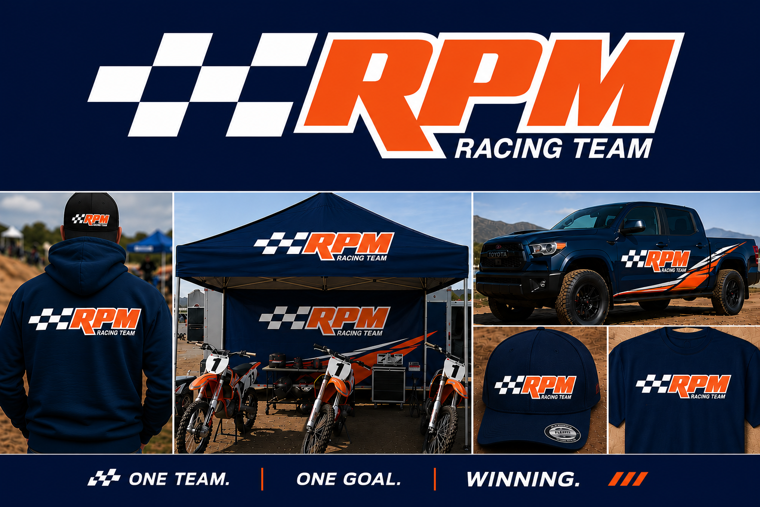 RPM Racing Team pit, canopy, apparel and truck artwork